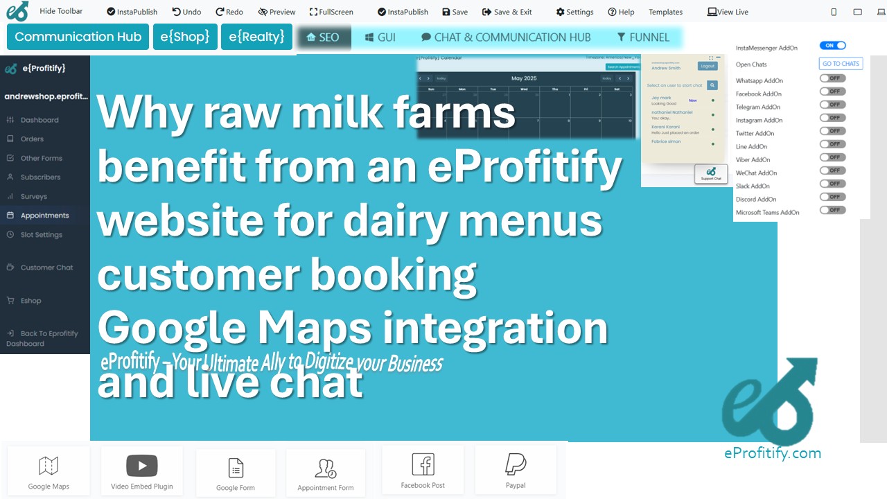 Why raw milk farms benefit from an eProfitify website for dairy menus customer booking Google Maps integration and live chat